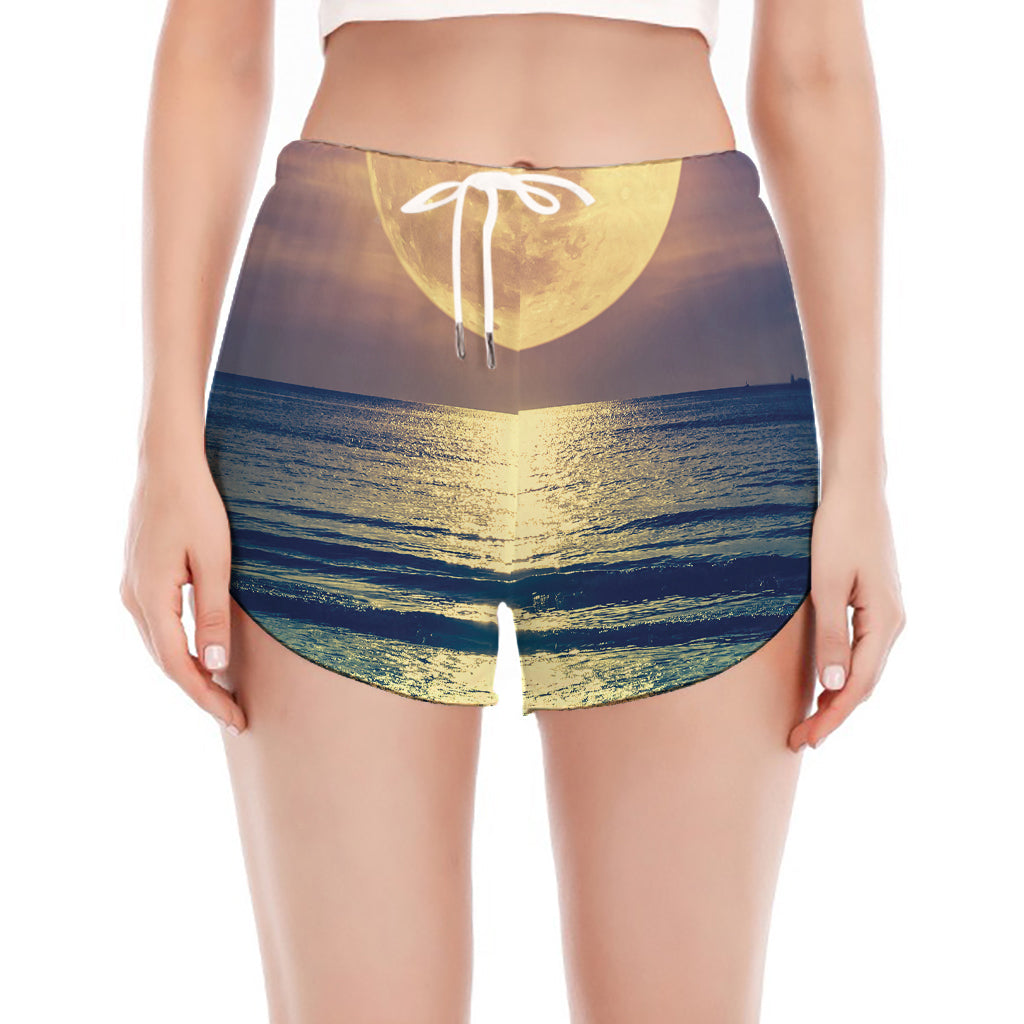 Moon Beach Print Women's Split Running Shorts