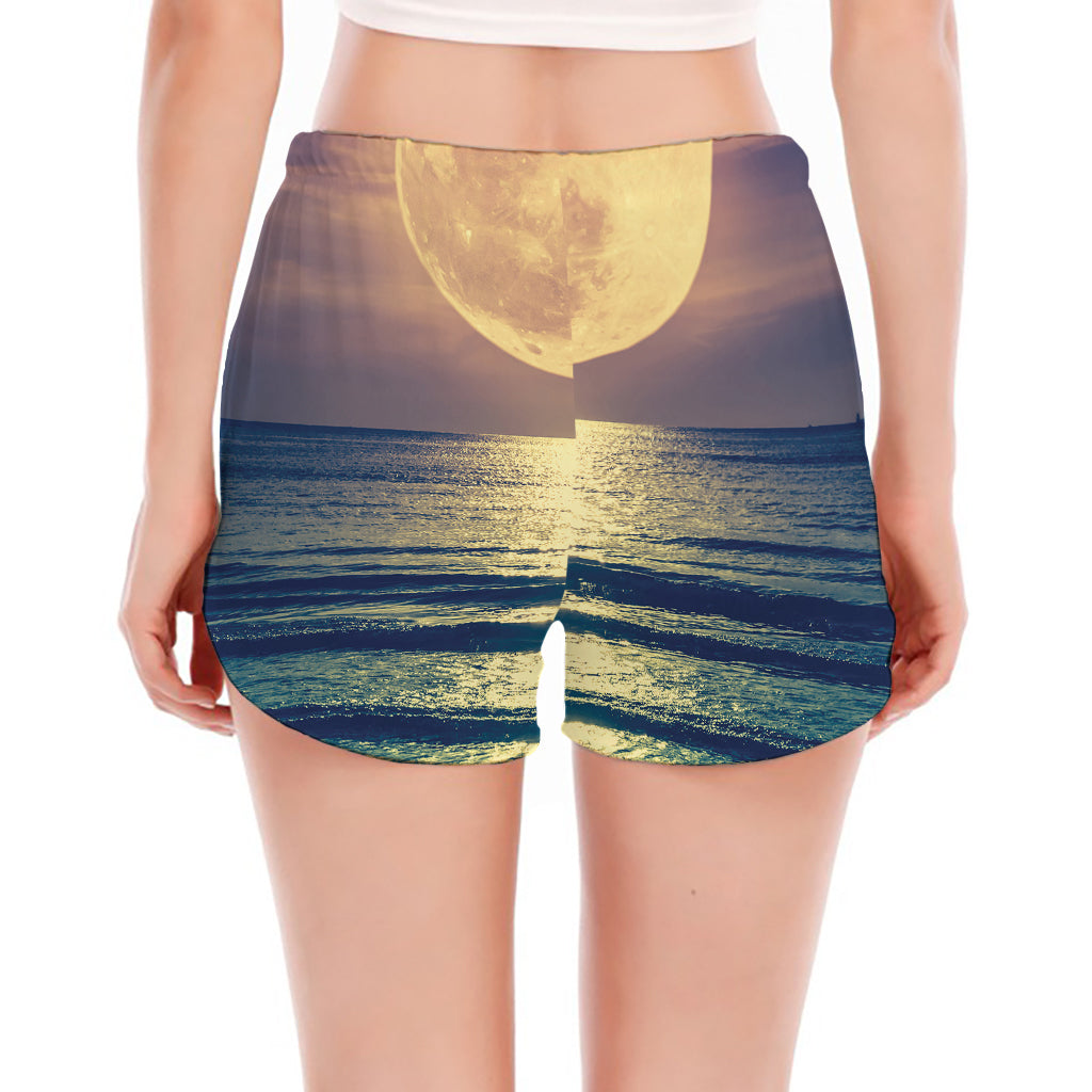 Moon Beach Print Women's Split Running Shorts