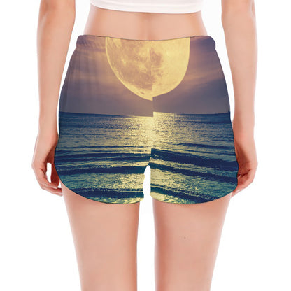 Moon Beach Print Women's Split Running Shorts