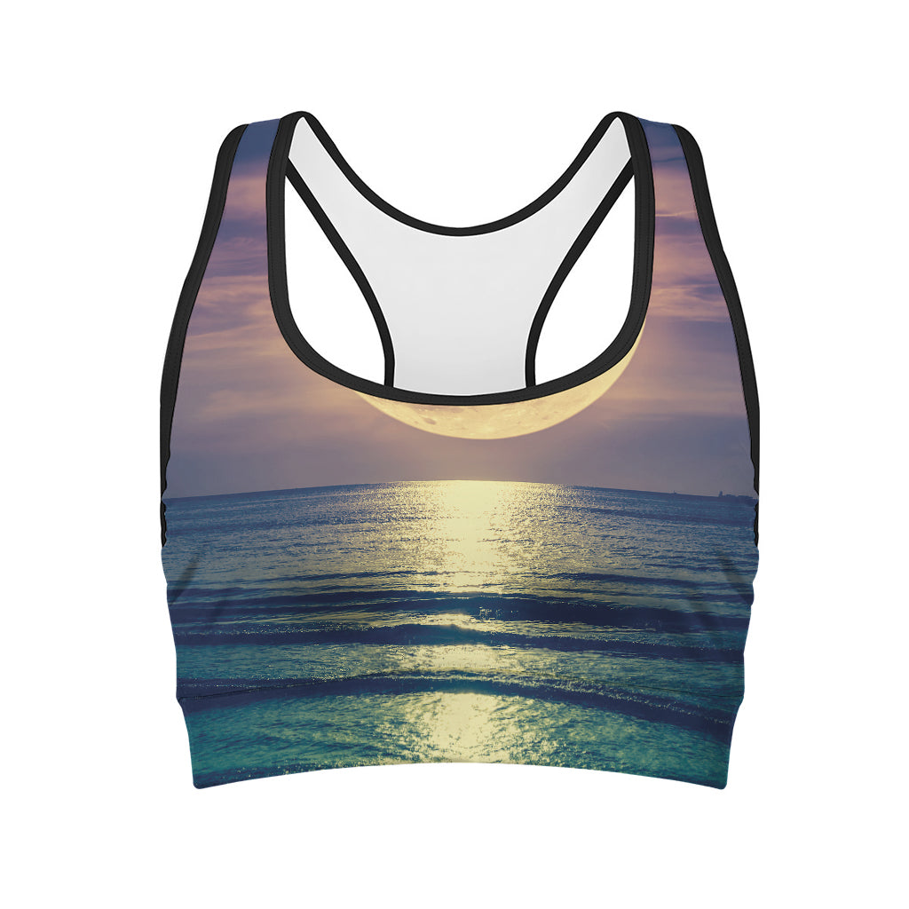 Moon Beach Print Women's Sports Bra