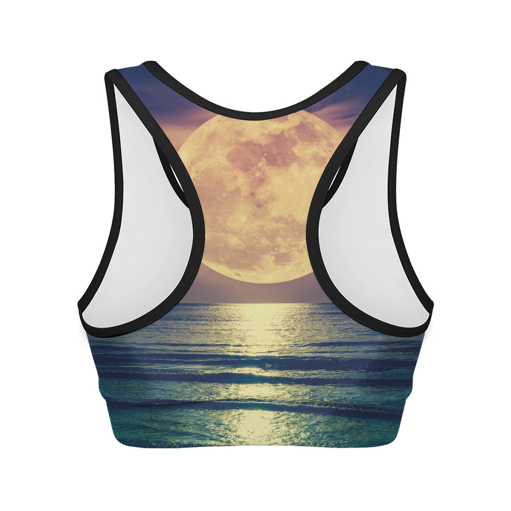 Moon Beach Print Women's Sports Bra