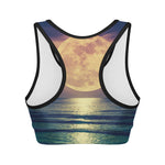 Moon Beach Print Women's Sports Bra