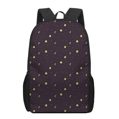 Moon Phase And Stars Pattern Print 17 Inch Backpack