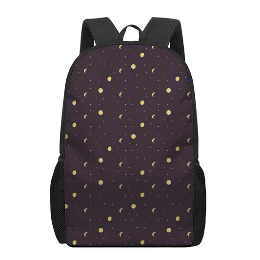 Moon Phase And Stars Pattern Print 17 Inch Backpack