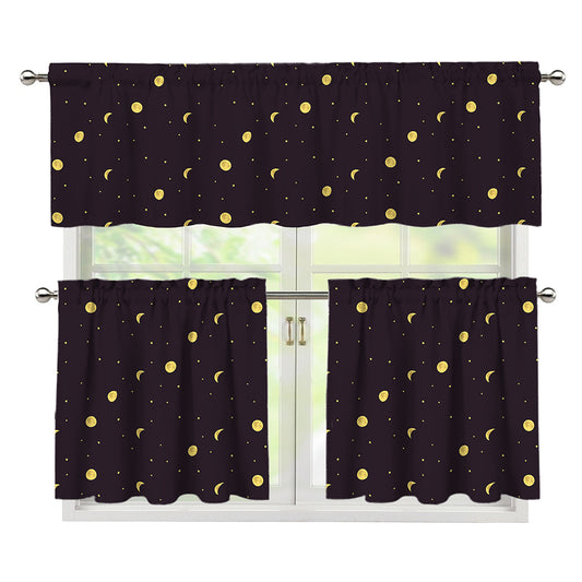 Moon Phase And Stars Pattern Print 3 Piece Kitchen Curtains