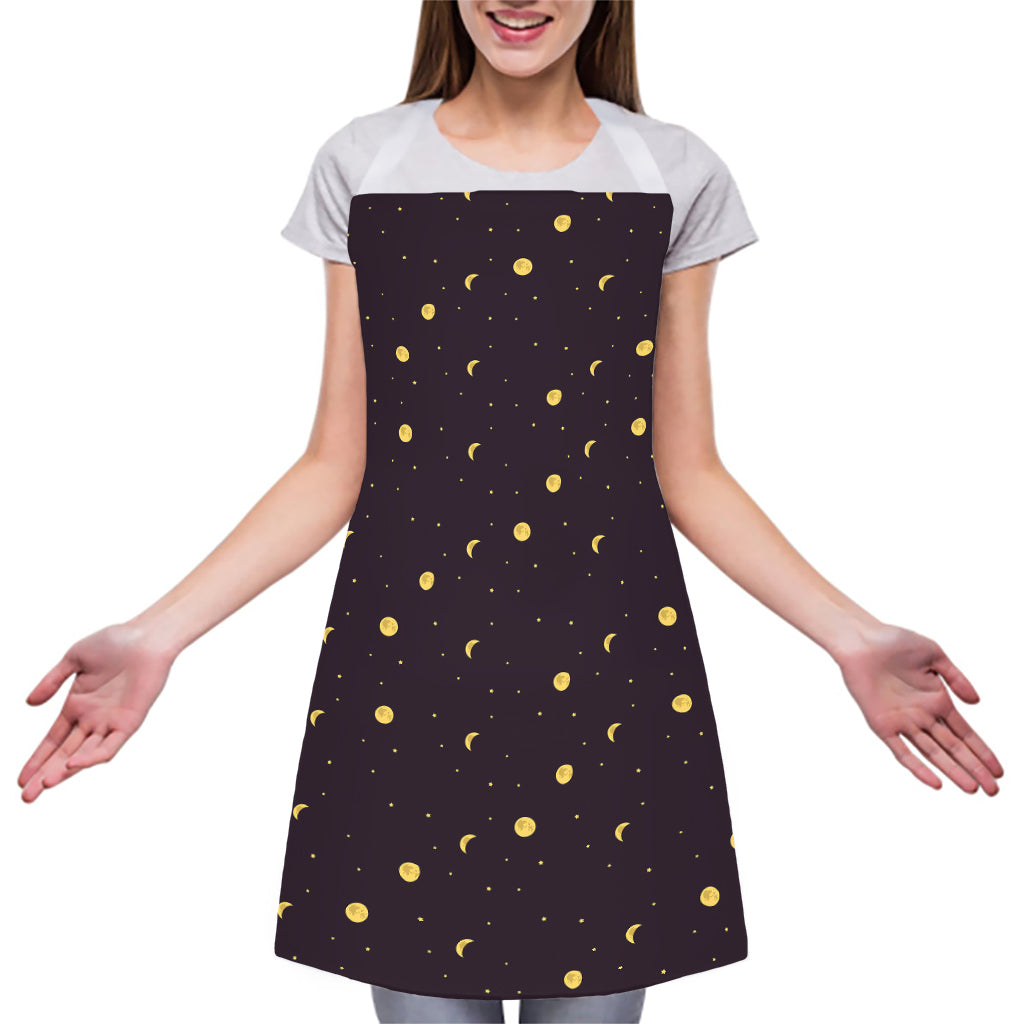 Moon Phase And Stars Pattern Print Adjustable Apron
