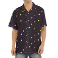 Moon Phase And Stars Pattern Print Aloha Shirt