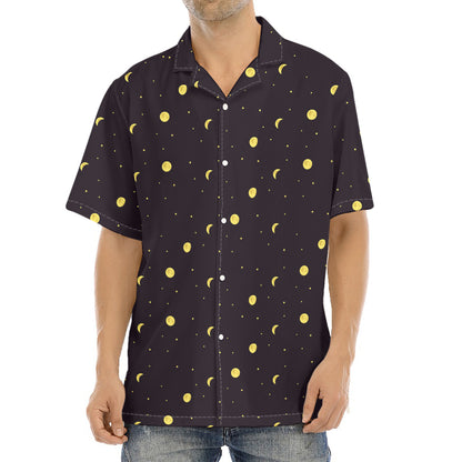 Moon Phase And Stars Pattern Print Aloha Shirt