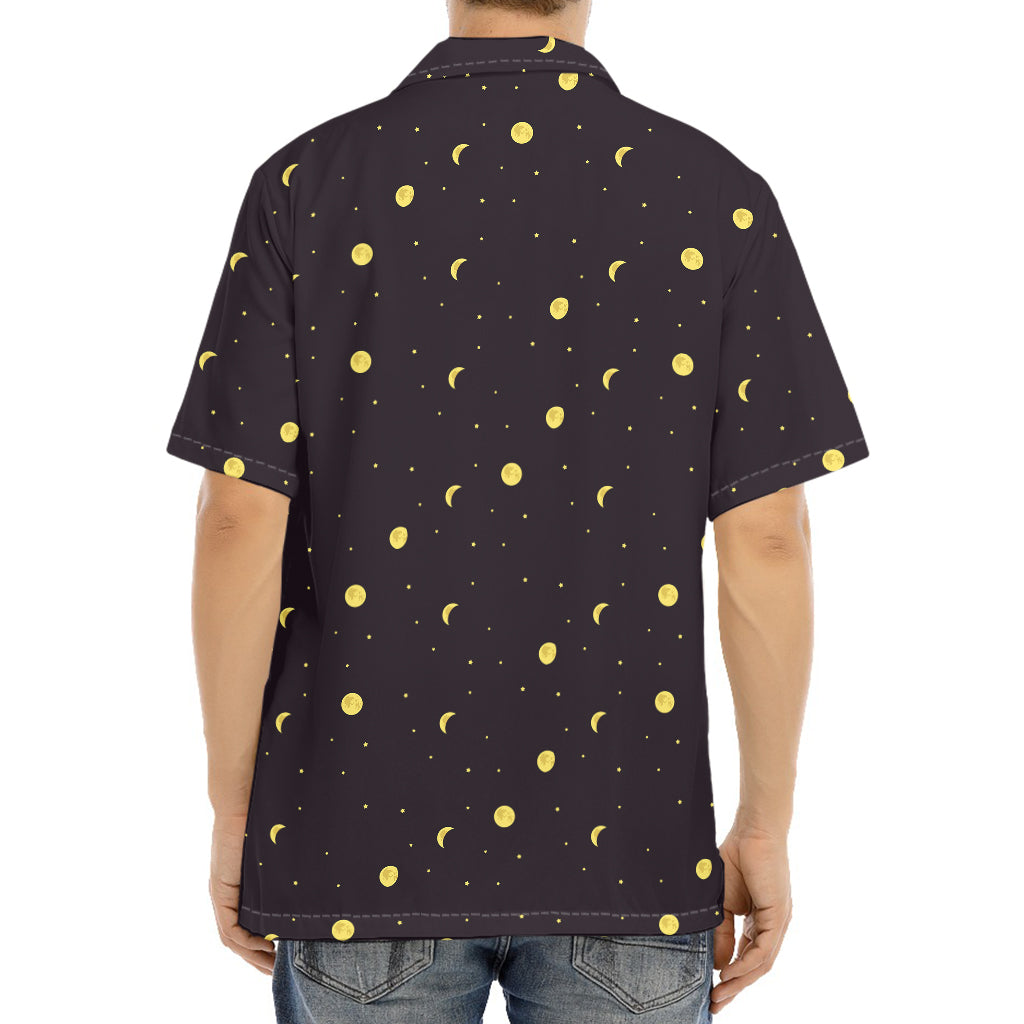 Moon Phase And Stars Pattern Print Aloha Shirt