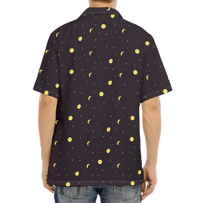 Moon Phase And Stars Pattern Print Aloha Shirt
