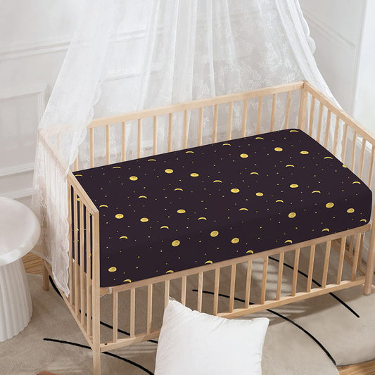 Moon Phase And Stars Pattern Print Baby Crib Sheet