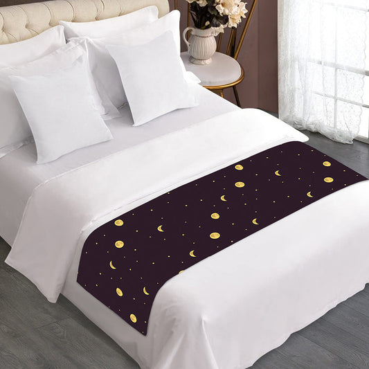 Moon Phase And Stars Pattern Print Bed Runner