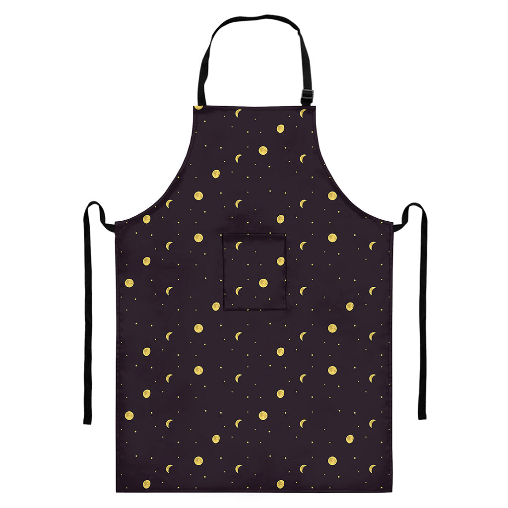 Moon Phase And Stars Pattern Print Bib Apron With Pocket