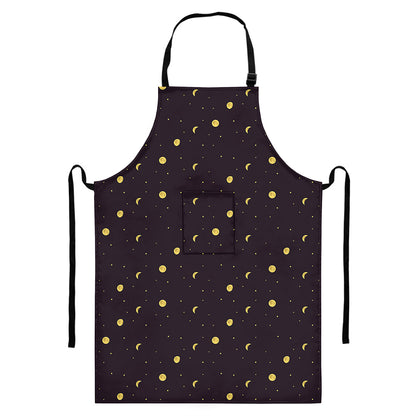 Moon Phase And Stars Pattern Print Bib Apron With Pocket