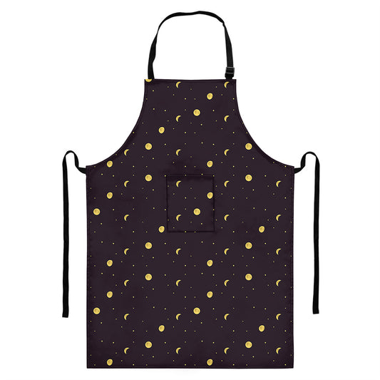 Moon Phase And Stars Pattern Print Bib Apron With Pocket