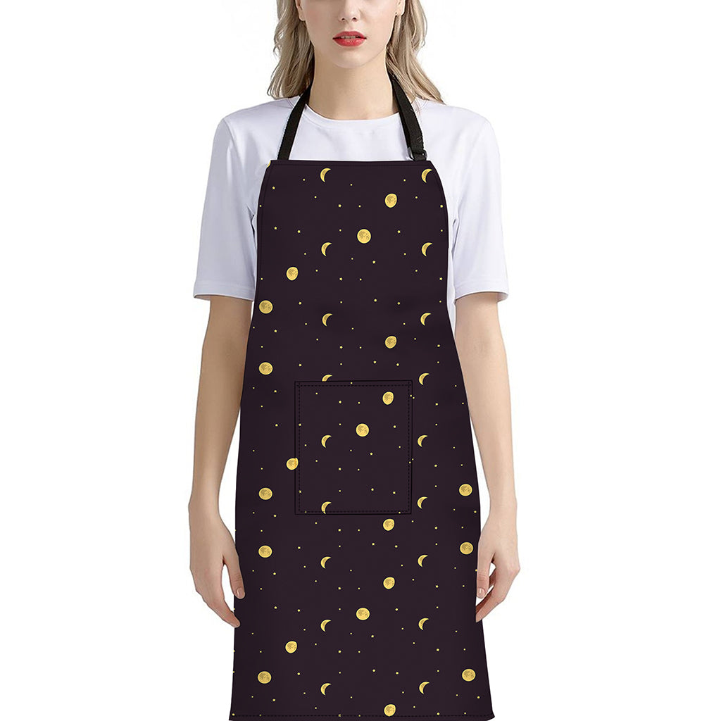 Moon Phase And Stars Pattern Print Bib Apron With Pocket