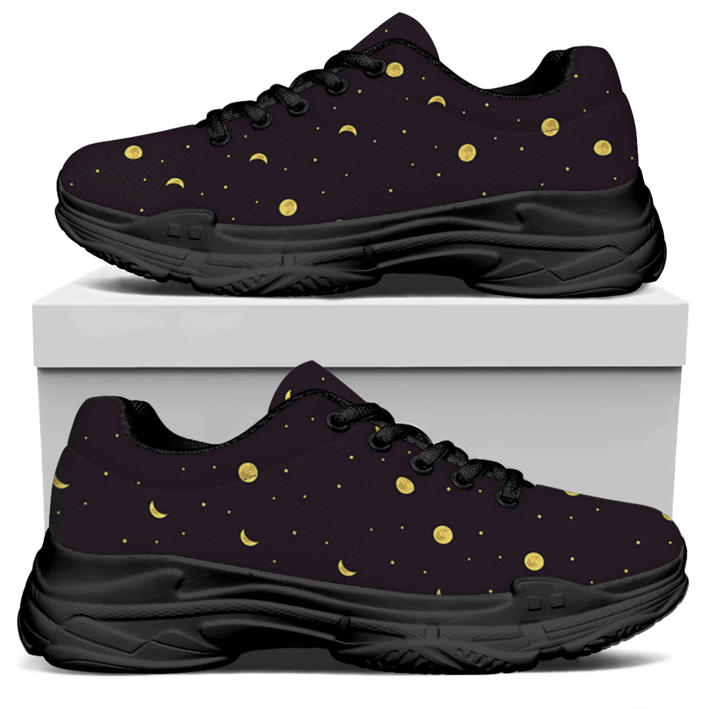 Moon Phase And Stars Pattern Print Black Chunky Shoes