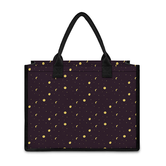 Moon Phase And Stars Pattern Print Canvas Tote Bag