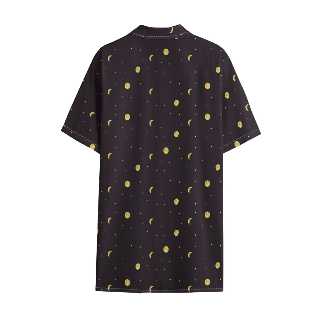 Moon Phase And Stars Pattern Print Cotton Hawaiian Shirt
