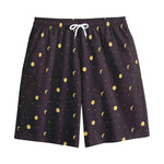 Moon Phase And Stars Pattern Print Cotton Shorts