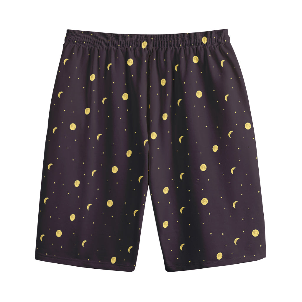Moon Phase And Stars Pattern Print Cotton Shorts