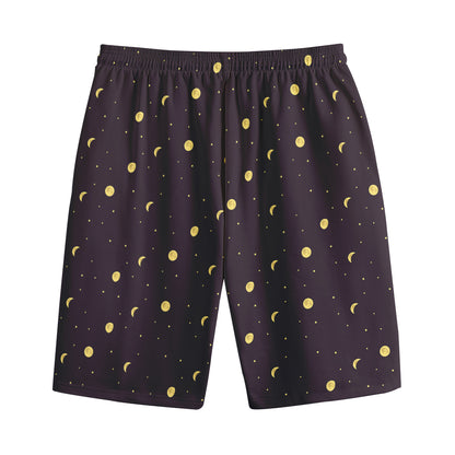 Moon Phase And Stars Pattern Print Cotton Shorts