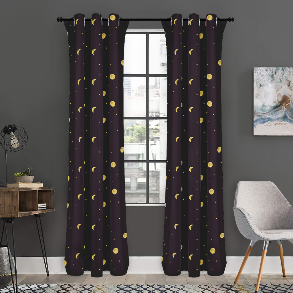 Moon Phase And Stars Pattern Print Curtain