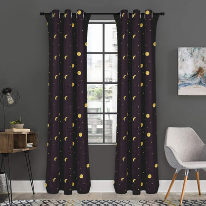 Moon Phase And Stars Pattern Print Curtain