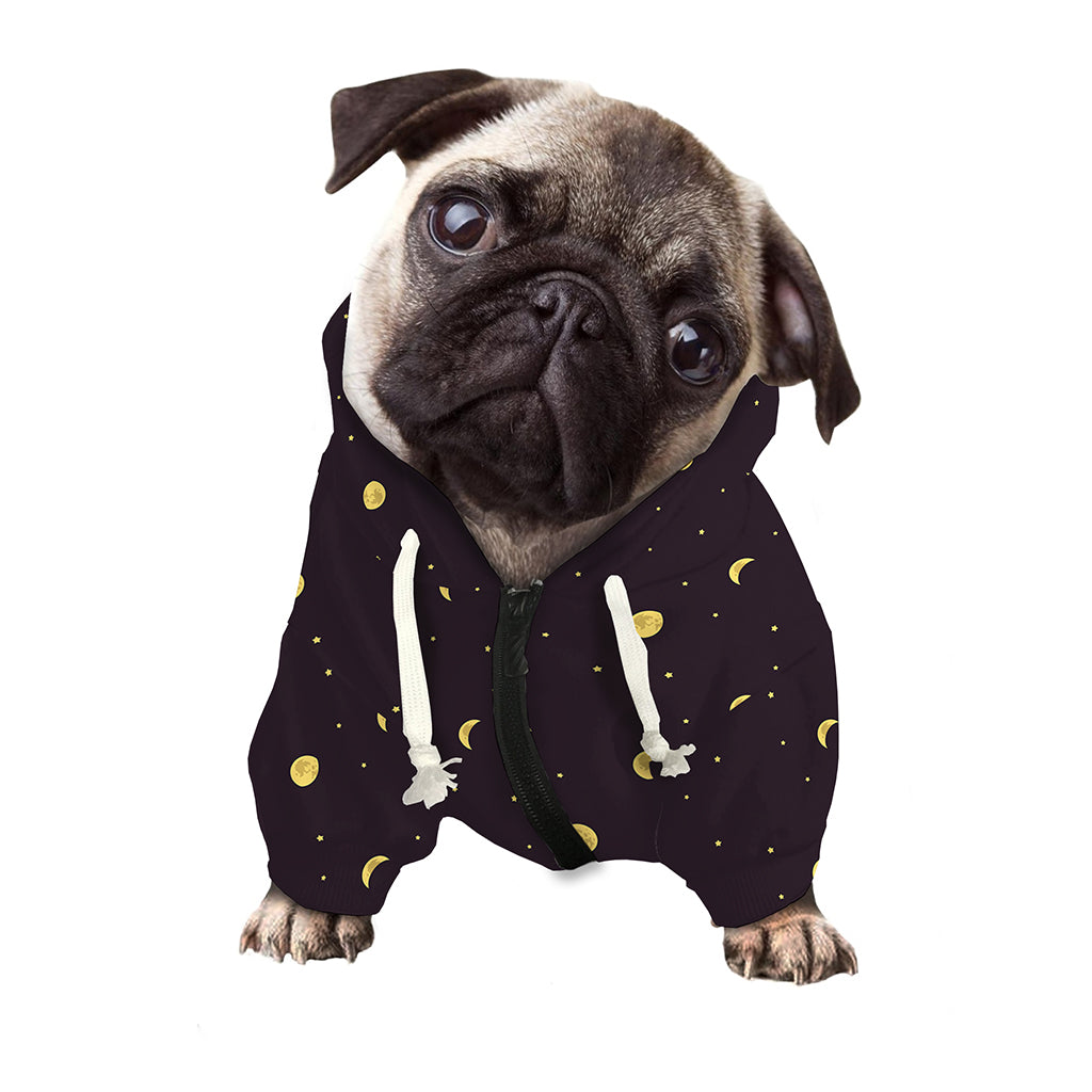 Moon Phase And Stars Pattern Print Dog Zip Up Hoodie