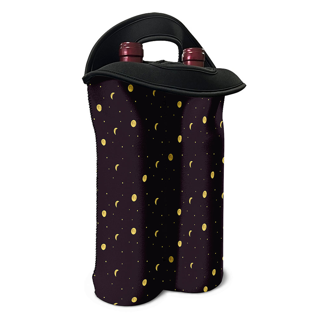 Moon Phase And Stars Pattern Print Double Neoprene Wine Tote