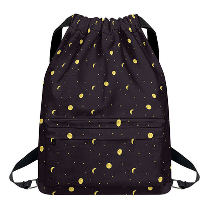 Moon Phase And Stars Pattern Print Drawstring Backpack