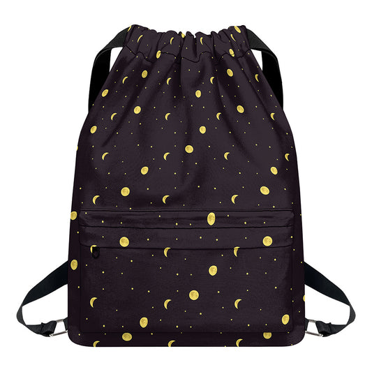 Moon Phase And Stars Pattern Print Drawstring Backpack