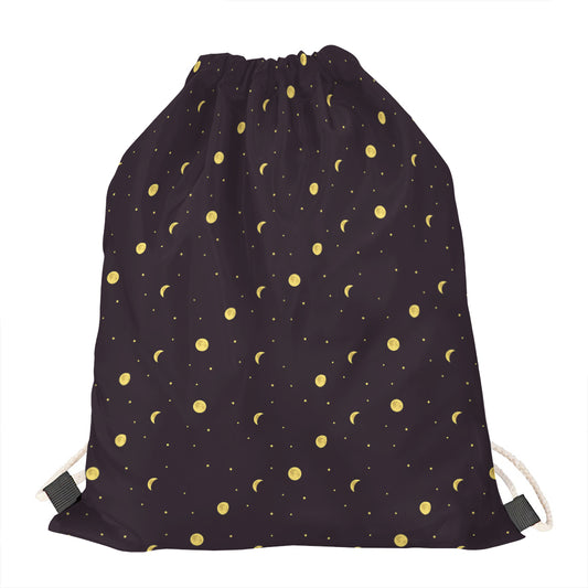 Moon Phase And Stars Pattern Print Drawstring Bag