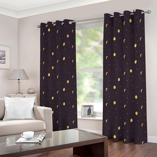 Moon Phase And Stars Pattern Print Extra Wide Grommet Curtains