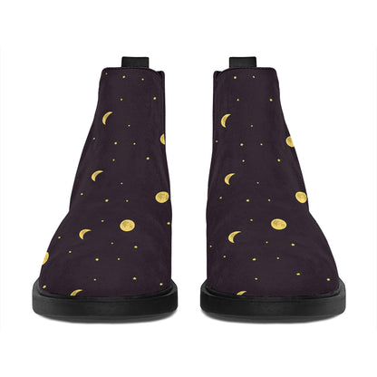 Moon Phase And Stars Pattern Print Flat Ankle Boots