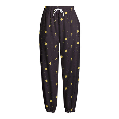Moon Phase And Stars Pattern Print Fleece Lined Knit Pants