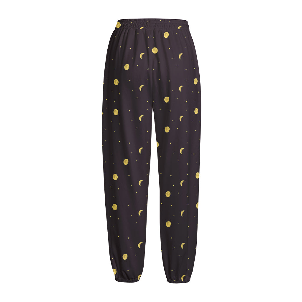 Moon Phase And Stars Pattern Print Fleece Lined Knit Pants