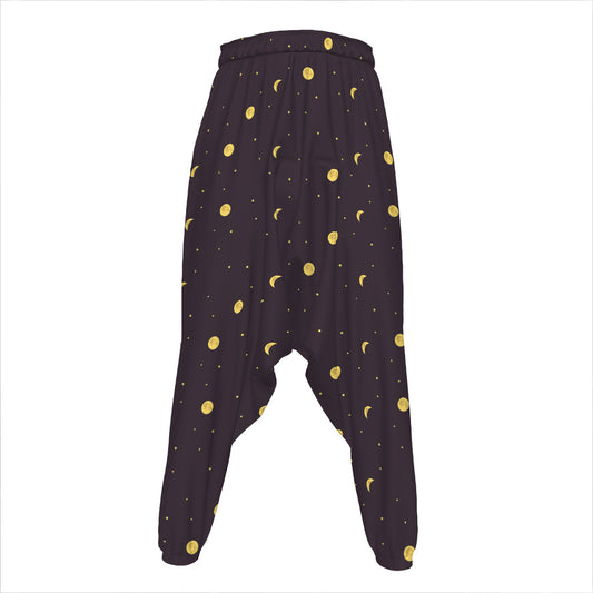 Moon Phase And Stars Pattern Print Hammer Pants