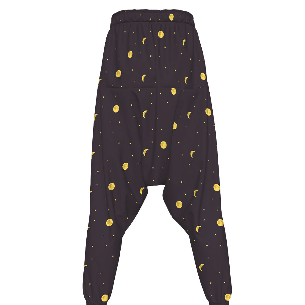 Moon Phase And Stars Pattern Print Hammer Pants