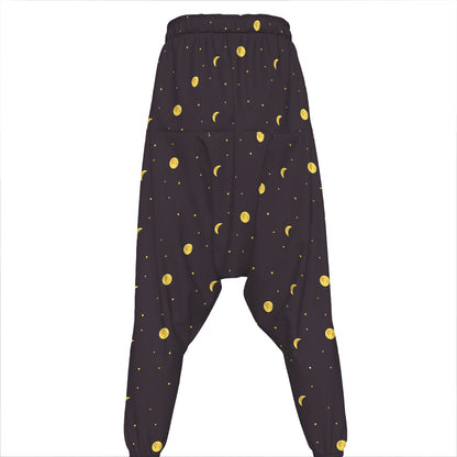 Moon Phase And Stars Pattern Print Hammer Pants