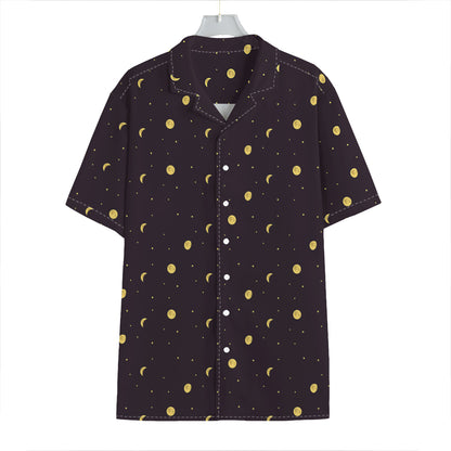 Moon Phase And Stars Pattern Print Hawaiian Shirt
