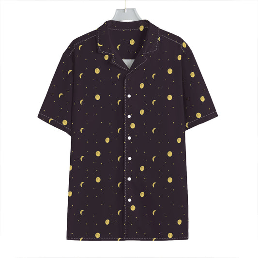 Moon Phase And Stars Pattern Print Hawaiian Shirt