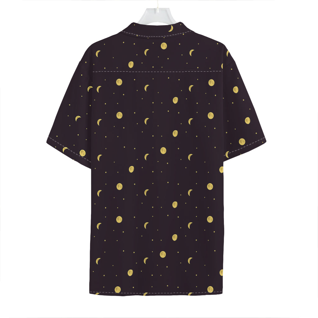Moon Phase And Stars Pattern Print Hawaiian Shirt