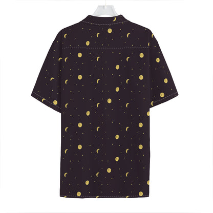 Moon Phase And Stars Pattern Print Hawaiian Shirt