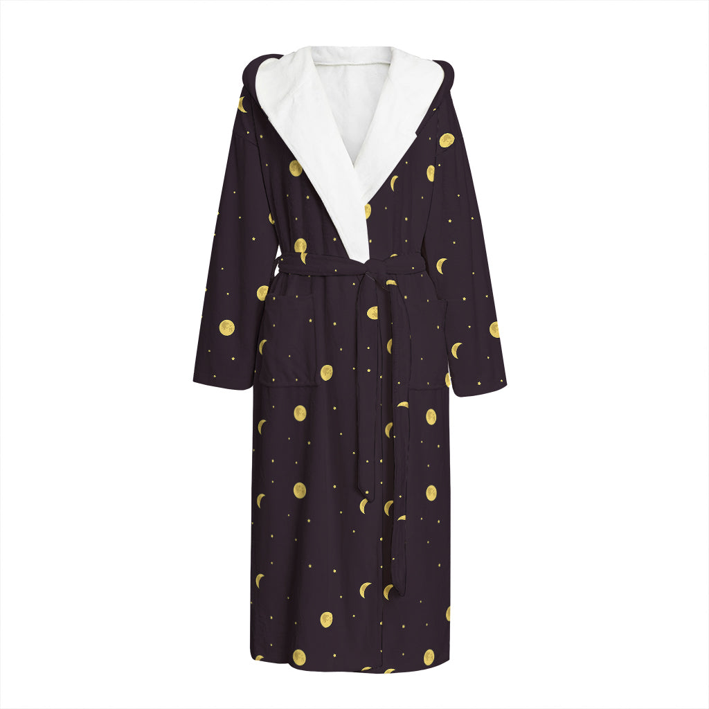 Moon Phase And Stars Pattern Print Hooded Bathrobe