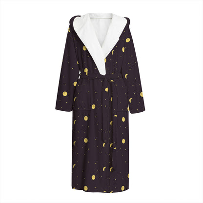 Moon Phase And Stars Pattern Print Hooded Bathrobe