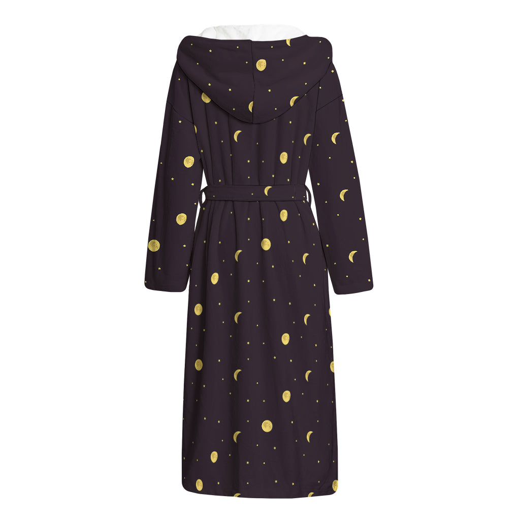Moon Phase And Stars Pattern Print Hooded Bathrobe