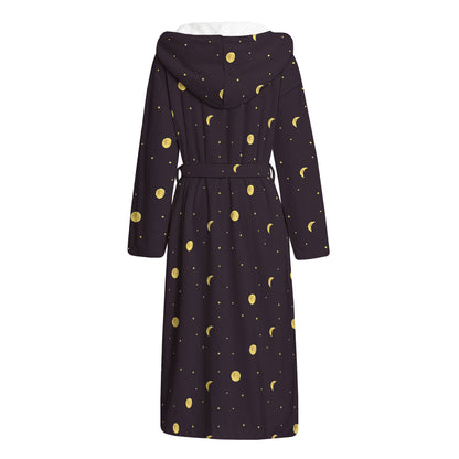 Moon Phase And Stars Pattern Print Hooded Bathrobe