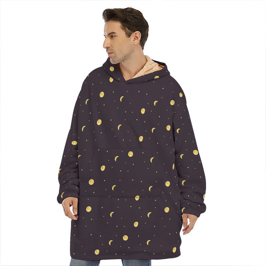 Moon Phase And Stars Pattern Print Hoodie Blanket