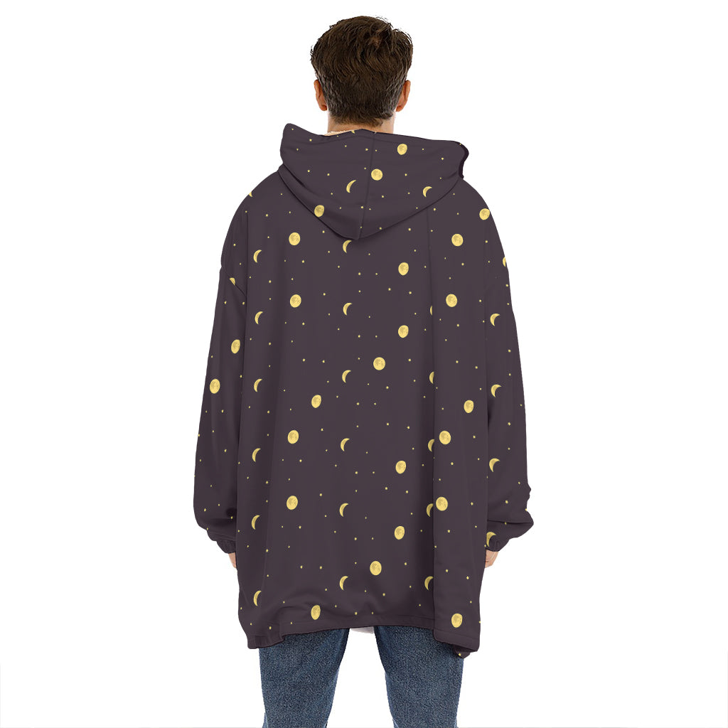 Moon Phase And Stars Pattern Print Hoodie Blanket